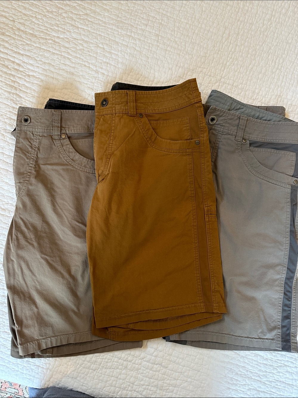 Kuhl Radikl Men's Cargo Shorts in Mustard Brown and Gray Mix; 35 waist; 3 pairs